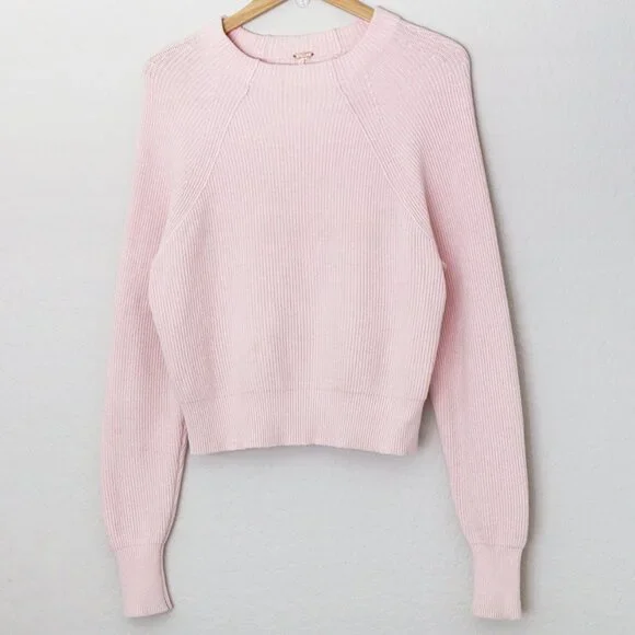 Free People Baby Pink Too Good Pullover Sweater S Mock Neck Raglan Long Sleeves - Picture 6 of 16